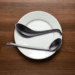 Dinnerware Sets Matte Black Chinese Soup Spoon Round Flatware Kitchen Dinner Set Luxury Tableware Accessory