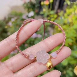 Charm Bracelets Vintage Chinese-style White Agate Peach Blossom Bracelet For Women Hand-woven Beautiful Hand Rope Girlfriend Gifts