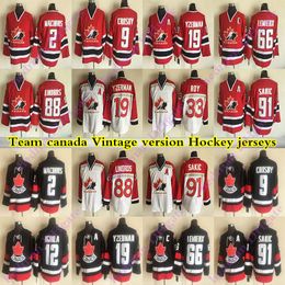 Team Canada CCM Vintage Jerseys 66 LEMIEUX 19 YZERMAN 9 CROSBY 33 ROY 91 SAKIC 88 LINDROS 2 INNIS 12 IGINLA Hockey Jersey