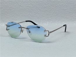 0092 Sunglasses Buffs Vintage Men and Women Design Rimless Pilot Shape Retro Glasses Exquisite Cut Lens UV400 Eyewear Gold Light Color