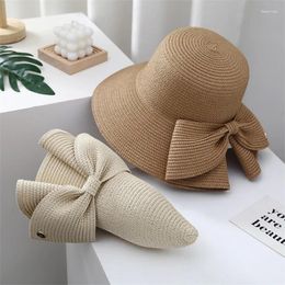 Wide Brim Hats Spring Summer Women Sun Hat Fashion Outdoor Foldable Floppy Girl Straw Beach Protect UV Travel Cap Bucket