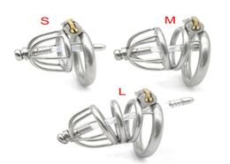 3 Styles Dormant Lock Design Male Stainless Steel Cock Cage Penis Ring Belt Device with Silica Catheter Bondage BDSM Sex Toy2941490