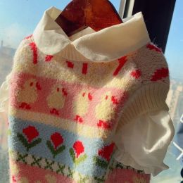 Sweaters Floral Sweater Pet Clothing Dogs Cotton Sweet Dog Clothes Costume Small French Bulldog Print Autumn Winter Pink Girl Mascotas