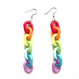 Lightweight Rainbow Resin Acrylic Chain Earrings Personality Plastic Dangle Earrings Sweat Charm Colorful Earrings For Women Girls Ladies DIY Jewelry Wholesale