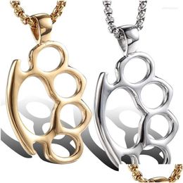 Pendant Necklaces Hip Hop Rock Stainless Steel Knuckle Dusters Ai Punch Pendants Necklace For Men Punk Jewellery Drop Drop Delivery Dhbke