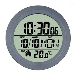 Wall Clocks 1 Piece No Punching Suction Cup Clock Grey Home Waterproof Bathroom Kitchen LCD Digital Display Temperature Detector