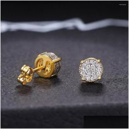 Stud 2024 Stud Earrings Cubic Zirconia Bling Iced Out Around Earring Gold Copper For Men Hip Hop Jewellery Women Rapper Ear Ring Drop D Otbpk