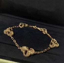 S925 Silver Charm Pendant Bracelet with Diamond and No in 18k Gold Plated 5pcs Flowers Design Have Stamp Box Ps7056a WK4Q