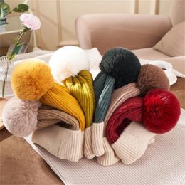 Berets Winter Warm Knitted Hat Fashion Splicing Colour Unisex Beanies Cap Women's Loose Thickened Hairball Causal High Stretchy
