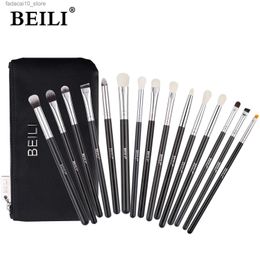 Makeup Brushes BEILI Black Makeup Brushes 15Pcs Goat Hair Eyebrow Eyeliner Professional Eyes Brush Make Up Cosmetic Tools Q240126