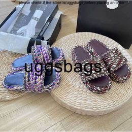 high quality Channel Womens Slippers Multicolor Interlocking Cord c Sandal Slides Espadrilles Gold Chain Mules Thick Bottom Platforms Designer Sandals Flats Stra