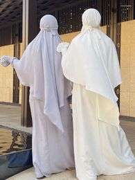 Ethnic Clothing Jilbab 2 Piece Khimar Abaya Set Crinkled Crepe Long Dress With Hijab Scarf Islam Jilbabs For Women Ramadan Muslim Prayer