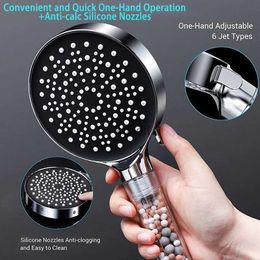 Bathroom Shower Heads 6 Modes Head Handheld Powerful Flow with Beads Filter Pressure Boost Water Saving YQ240126