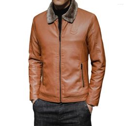 Men's Jackets Vintage Brown Leather Jacket Winter Faux Fur Collar Windproof Warm Coat Luxury Clothing Brand Chaqueta Cuero Hombre