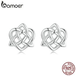 Earrings BAMOER 925 Sterling Silver Celtic Knot Ear Studs Earrings Heart Shape Twisted Line Earrings for Women Trendy Jewellery Gift