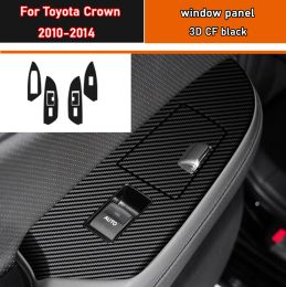 Car Styling Black Carbon Decal Car Window Lift Button Switch Panel Cover Trim Sticker 4 Pcs/Set For Toyota Crown 2010-2014