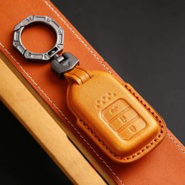 Luxury Car Key Cover Case Fob Shell for Honda Accord Crider HRV CRV Spirior Odyssey Civic Fit JadeGenuine Leather Keyring Holder