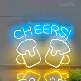 LED Neon Sign Signs Cheers Beer Shape Light for Bar Shop Birthday Business Party Pub Decor Custom Aesthetic Decoration Lamp YQ240126