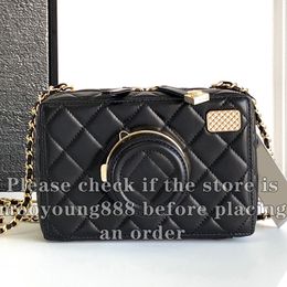 12A All-New Mirror Quality Designer Small Quilted Camera Bag Womens Calfskin Bag Luxurys Handbags Genuine Leather Purse Crossbody Shoulder Chain Black Box Bags