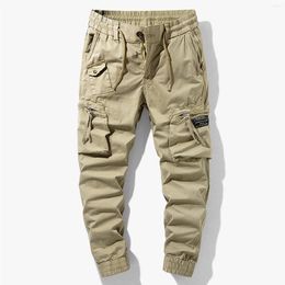 Men's Pants Mens Fashionable Cargo Solid Color Multiple Pockets Joggers Pure Cotton Binding Feet Elastic Waist Trousers Casual