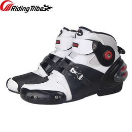 Motorcycle Racing Shoes with Gear Shifter Guard Non-slip Race Sole Motocross Mid Boots Eplaceable Toe Sliders Motorcyclist Boot