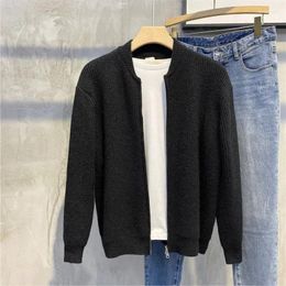 Men's Sweaters Clothing Cardigan Collared Zipper Knit Sweater Male Plain Zip-up Solid Colour Black Thick Winter High Quality Old X