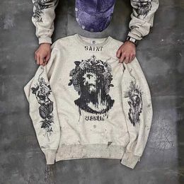 Men's Hoodies Sweatshirts 2023ss Washed Saint Michael Sweatshirts Men Women Best Quality Graffiti Damaged Hooded Clothing T240126