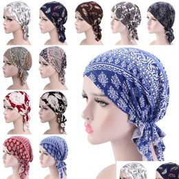 Cycling Caps & Masks Cycling Caps Masks Womens Muslim Hijab Cancer Chemo Flower Print Hat Turban Cap Er Hair Scarf Wrap Pre-Tied Headw Dhpx2