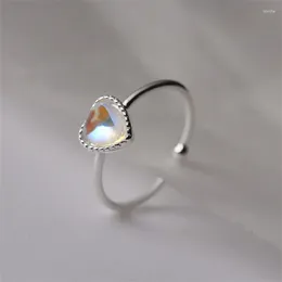 Cluster Rings 925 Silver Plated Moonstone Love Heart Ring For Women Girls Engagement Party Punk Jewelry Gift E2325