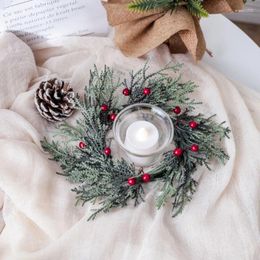 Candle Holders Stylish Candlestick Ornament Artificial Green Wreath Garlands Decor For Christmas Holiday Table B03E