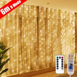 6M 400 LED Curtain Garland on The Window USB String Lights Fairy Festoon Remote Control Christmas Wedding Decorations for Home Room