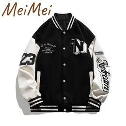 American High Street Black Baseball Jacket Korean Version of The Letter N Male Coat Retro Embroidery Winter for Men 240124