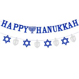 KREATWOWStar of David Gyro Glitter Banner Garland Happy Hanukkah Party Decorations Supplies 240124