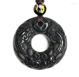 Pendant Necklaces Drop Obsidian Carving Circle Pixiu Amulet Necklace Jades Fine Jewellery