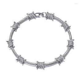 Chains D Z 8Mm Barbed Wire Bracelet For Hipster Copper With Zircon Stones Punk Style White Gold Chain Bangle Hip Hop Fashion Jewelr D Dhfjq