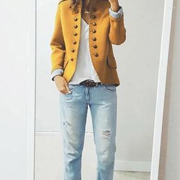 Women's Suits 2024 Women Jackets Blazer Long Sleeve Row Buckle Yellow Slim Small Suit Femme Style Loose Coat Red Pattern Mujer