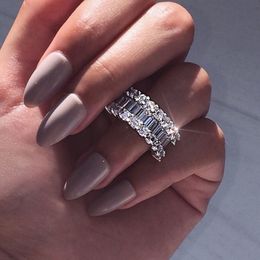 New Arrival Luxury Jewellery Full Princess Cut White Topaz CZ Diamond Promise Wedding Bridal Ring For Women Gift