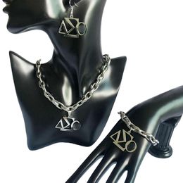 Charm Hand Made Greek Sorority Fashion Classic Stainless Steel Necklace & Temperament Earrings Set