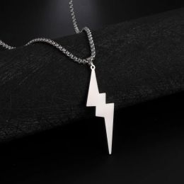 14K White Gold Lightning Pendent Necklace for Men Women Powerful Chain Necklaces Punk Couple Jewellery Gifts for Friend