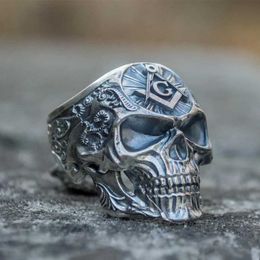 Band Rings Knights Templar Masonic Skull Rings Mens Freemason Stainless Steel Biker Ring Freemasonry Punk Jewellery Gift for Men 240125