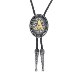 KDG western cowboy zinc alloy BOLO tie round natural Colour letter A to Z shirt accessories 240122