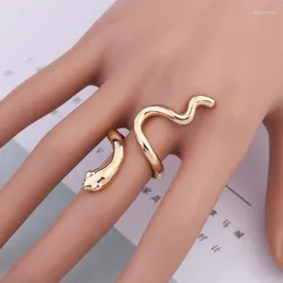 Cluster Rings Unique Punk Gold Colour Opening Engagement Party Ring Women Jewellery Ladies Vintage Snake Animal For Gift