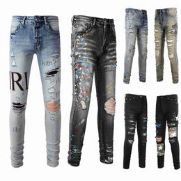 Designer Jeans for Mens Pants Purple Purple Jeans Mens Trends Distressed Black Ripped Biker Slim Fit Motorcycle Mans Stacked Men Baggy Hole LEZK