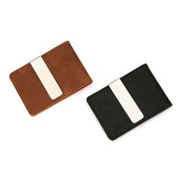 Money Clips Hot Sale Fashion Solid Men's Thin Bifold Money Clip PU Leather with Metal Clamp Female ID Credit Card Purse Cash Holder 240125
