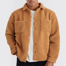 Men's Jackets Winter Teddy Fleece Coat Plus Size 3XL Puffy Jacket Vintage Lapel Sherpa Cardigan