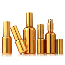 Packing Bottles Wholesale 100Ml Gold Pump Cosmetic Glass Essential Oil Per Bottles With Spray For Personal Care Drop Delivery Office S Otsku