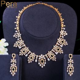 Charm Pera Mysterious Black Cz Zircon Nigerian Gold Colour Big Water Drop Earrings Necklace Bridal Wedding Jewellery Sets for Brides J427