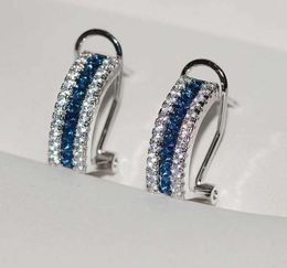 2024 NEW Trend Blue White AAA Cubic Zirconia Silver Plate Stud Earrings Simple Rainbow Earrings For Women Filled BOHO Jewellery L230620