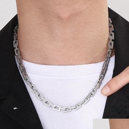 Chains 7Mm Wide Double Layer Chain Necklace For Men 14K White Gold 45/50/55/60/65Cm Long Mens Necklaces Choker Man Kpop Hiphop Drop De Otahd