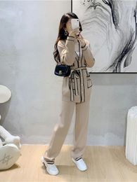 Ethnic Clothing Winter Women Knitted 2 Pieces Set Muslim Lace-up Sweater Top Jacket Cardigan Coat Pant 2PCS Suits Warm Outfit 2024